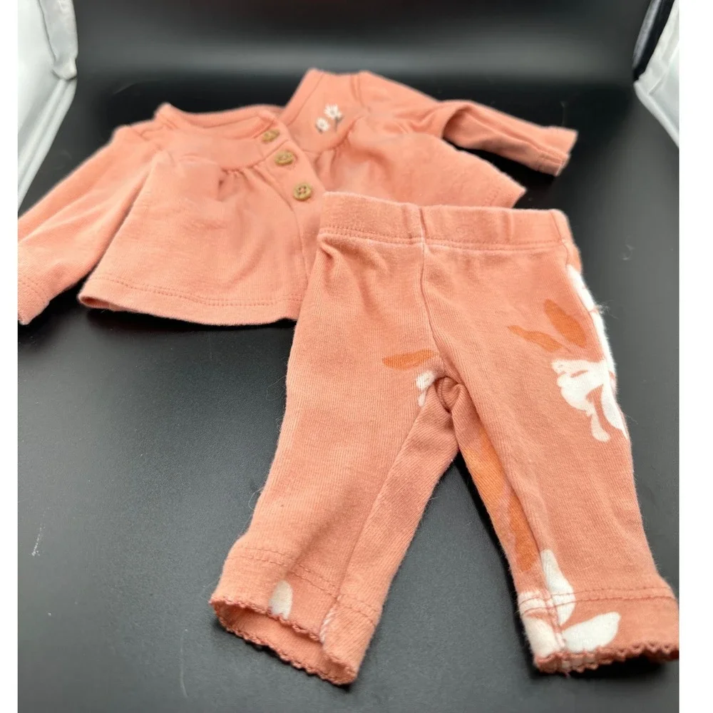 Carter's Preemie Dusty Rose Floral Pants Shirt Fits Play Along Cabbage Patch Kid